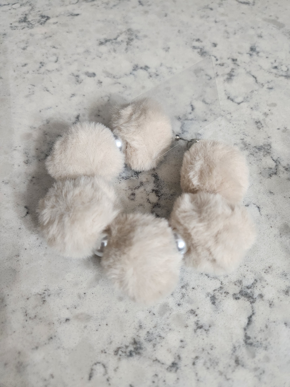 Beige Faux Pom Pom Keychain